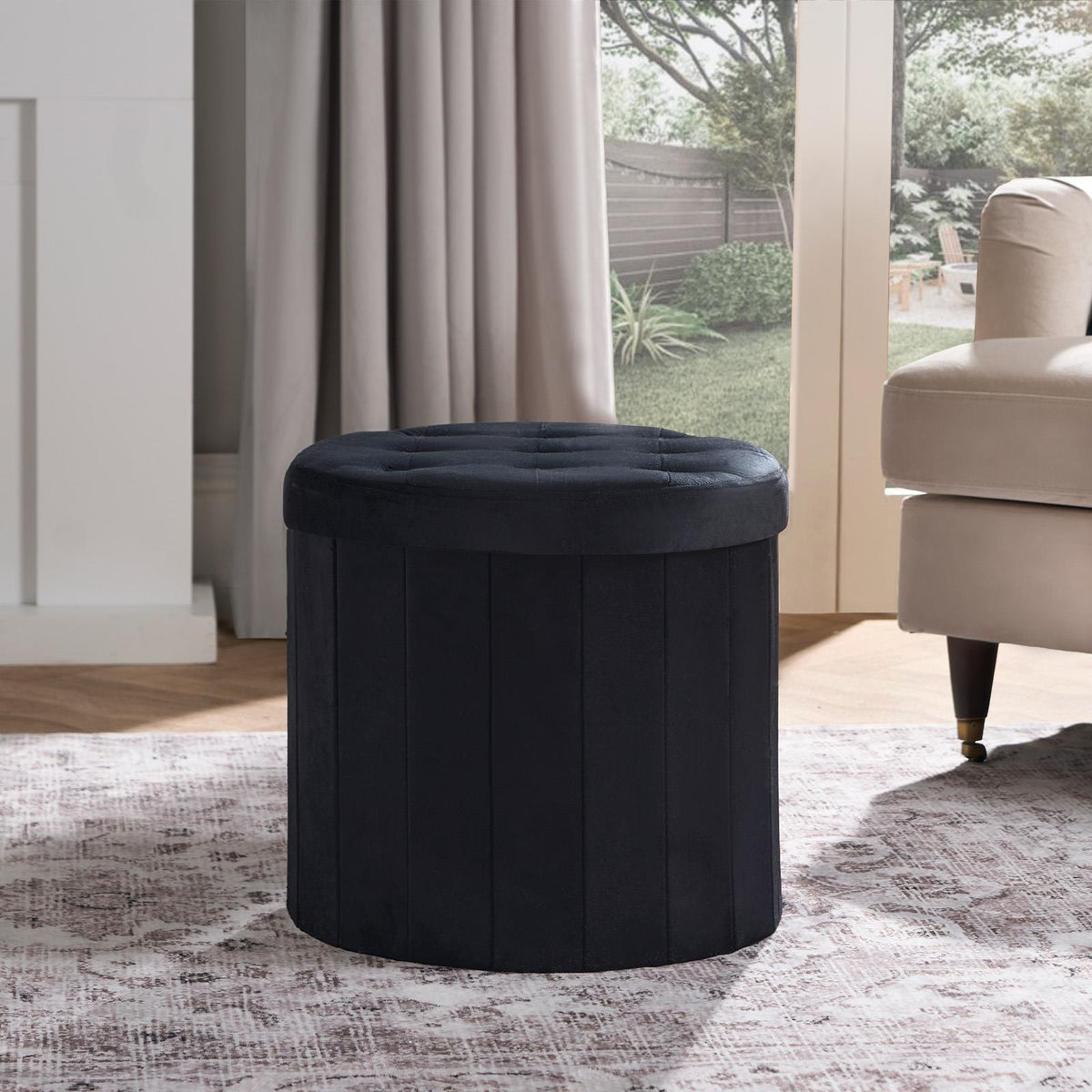 Folding Ottoman Storage Box Footstool Tub Bin Space Saving Velvet Seat Pouffe