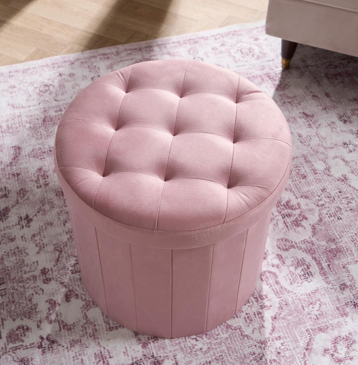 Folding Ottoman Storage Box Footstool Tub Bin Space Saving Velvet Seat Pouffe
