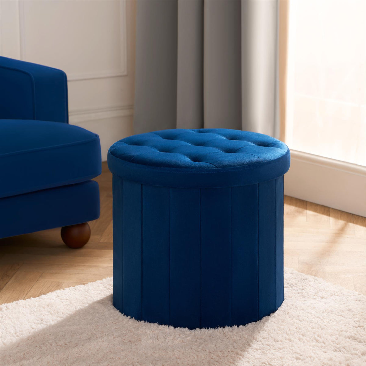 Folding Ottoman Storage Box Footstool Tub Bin Space Saving Velvet Seat Pouffe