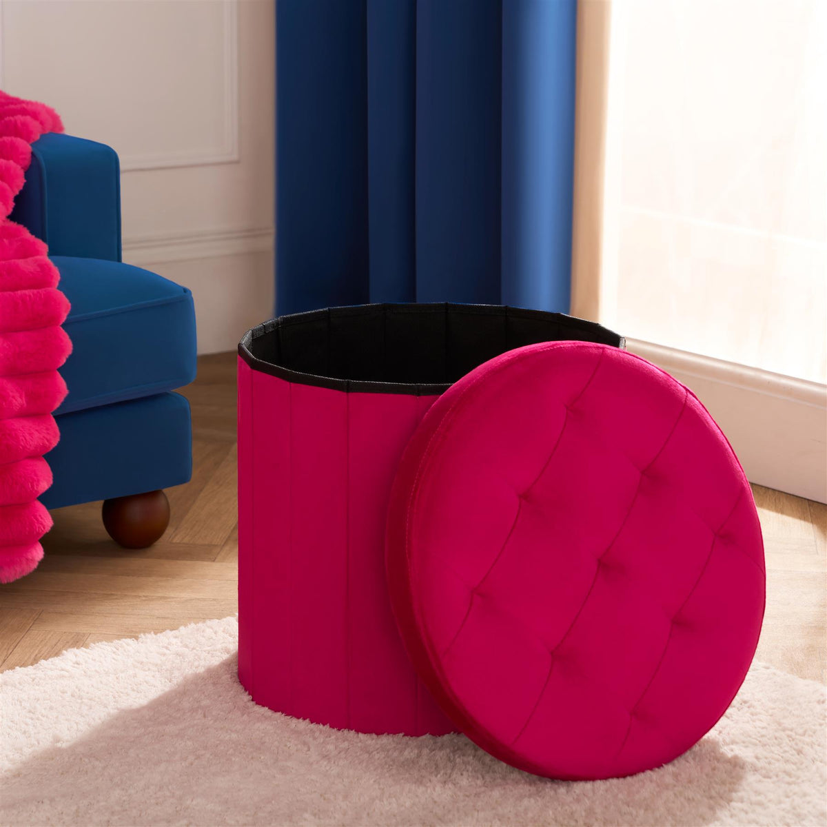 Folding Ottoman Storage Box Footstool Tub Bin Space Saving Velvet Seat Pouffe
