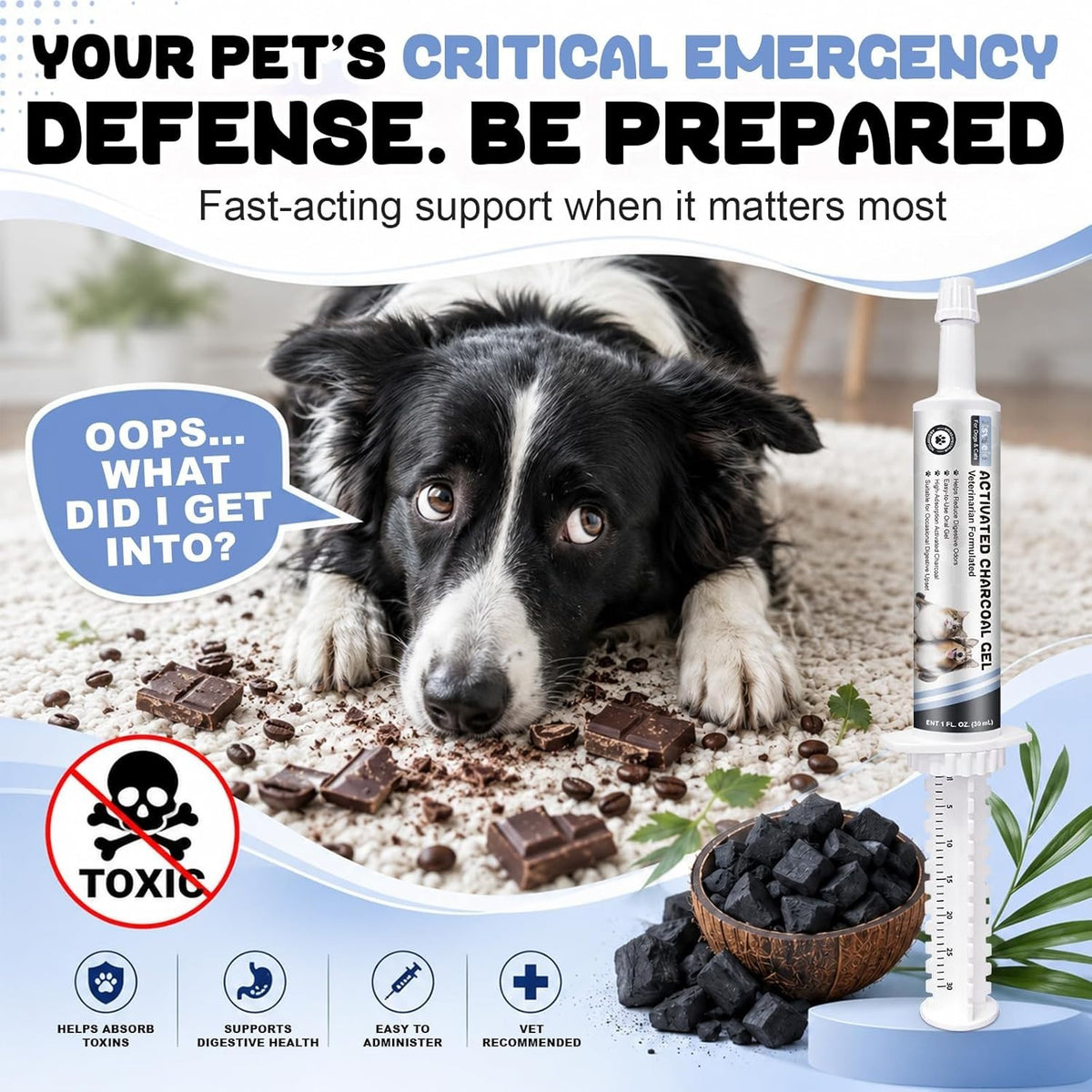 Activated Charcoal Gel for Dogs, Dogs Activated Charcoal 30Ml, High-Absorptio