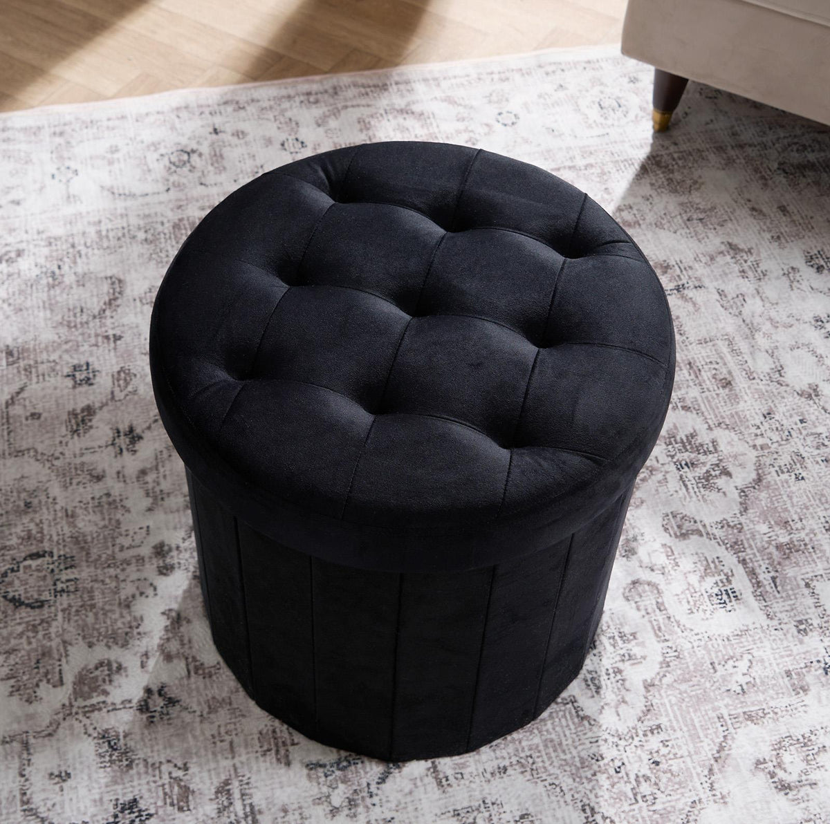 Folding Ottoman Storage Box Footstool Tub Bin Space Saving Velvet Seat Pouffe