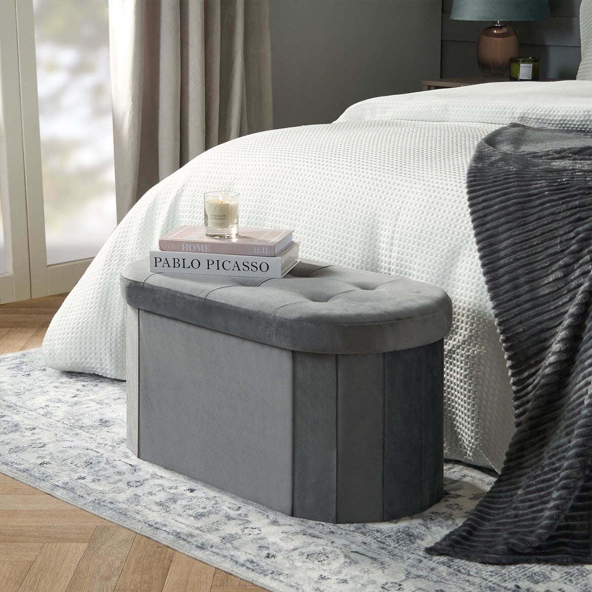 Folding Ottoman Storage Box Footstool Tub Bin Space Saving Velvet Seat Pouffe