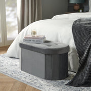 Folding Ottoman Storage Box Footstool Tub Bin Space Saving Velvet Seat Pouffe