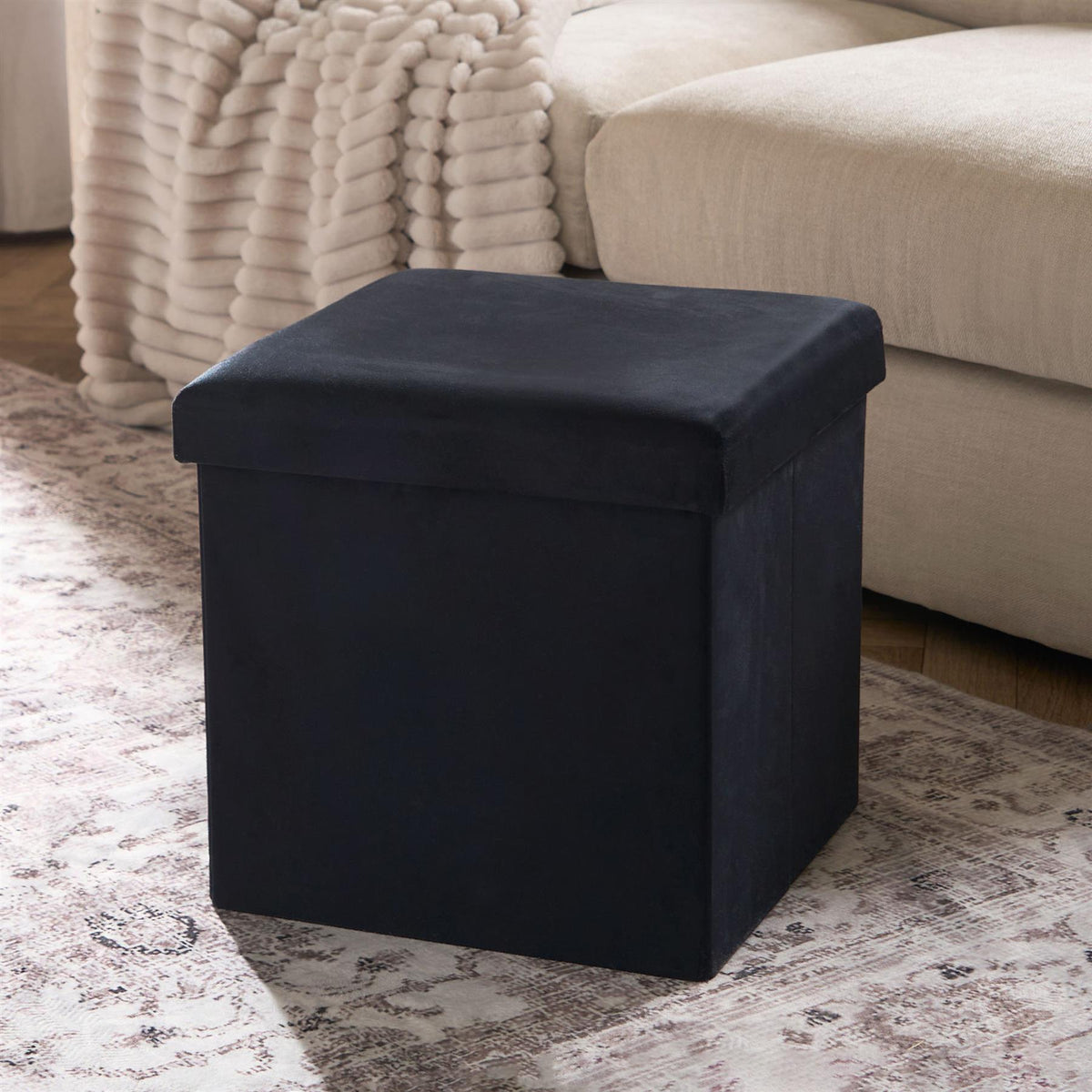 Folding Ottoman Storage Box Footstool Tub Bin Space Saving Velvet Seat Pouffe
