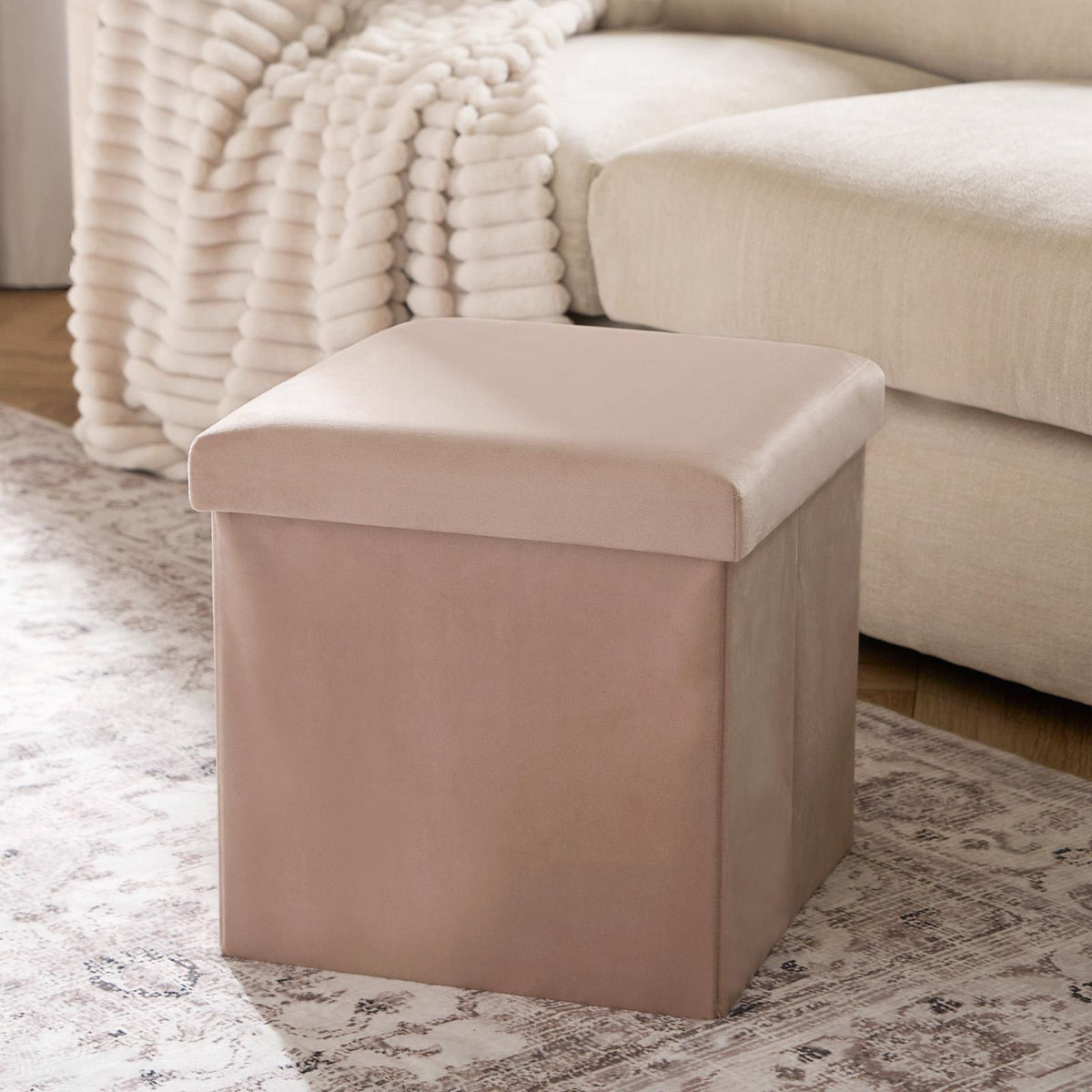 Folding Ottoman Storage Box Footstool Tub Bin Space Saving Velvet Seat Pouffe