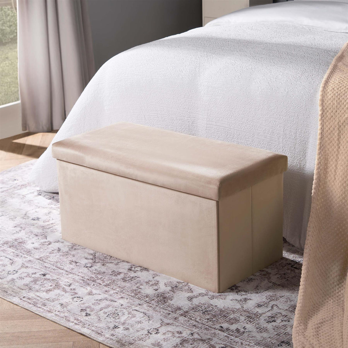 Folding Ottoman Storage Box Footstool Tub Bin Space Saving Velvet Seat Pouffe