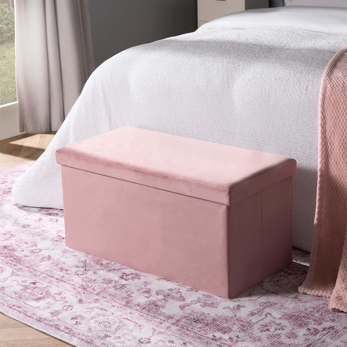 Folding Ottoman Storage Box Footstool Tub Bin Space Saving Velvet Seat Pouffe