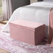 Folding Ottoman Storage Box Footstool Tub Bin Space Saving Velvet Seat Pouffe