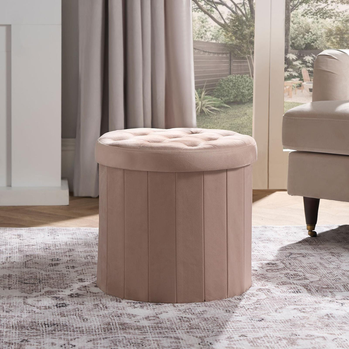 Folding Ottoman Storage Box Footstool Tub Bin Space Saving Velvet Seat Pouffe