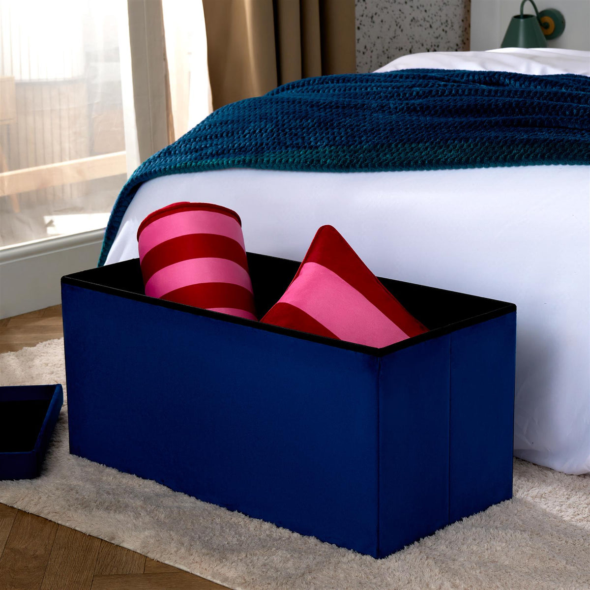 Folding Ottoman Storage Box Footstool Tub Bin Space Saving Velvet Seat Pouffe