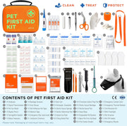 Cat & Dog First Aid Kit - High Visibility Reflective Zipper with Fluorescent Letter Print - 100 Pcs with Dog Thermometer, Tick Remover Kit & Pet First Aid Kit Manual Book