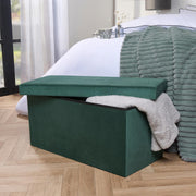 Folding Ottoman Storage Box Footstool Tub Bin Space Saving Velvet Seat Pouffe