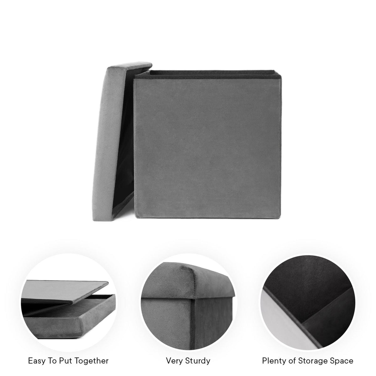 Folding Ottoman Storage Box Footstool Tub Bin Space Saving Velvet Seat Pouffe