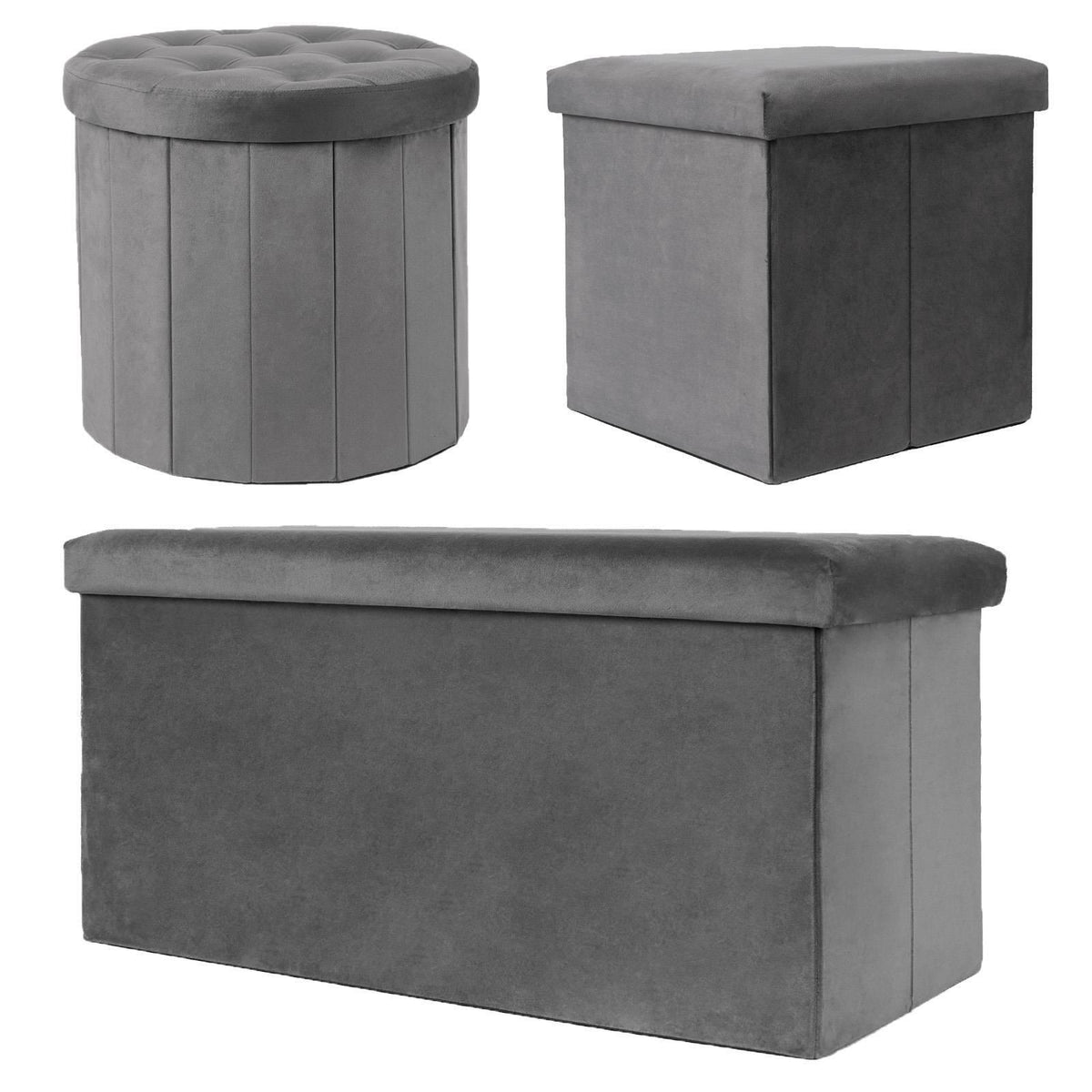 Folding Ottoman Storage Box Footstool Tub Bin Space Saving Velvet Seat Pouffe