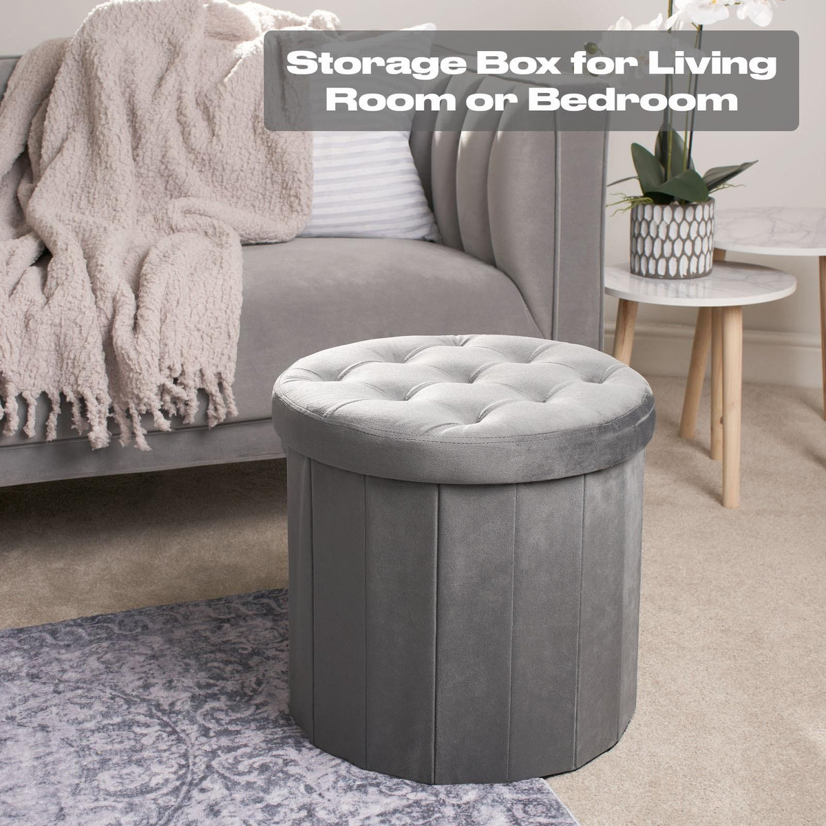 Folding Ottoman Storage Box Footstool Tub Bin Space Saving Velvet Seat Pouffe