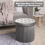 Folding Ottoman Storage Box Footstool Tub Bin Space Saving Velvet Seat Pouffe