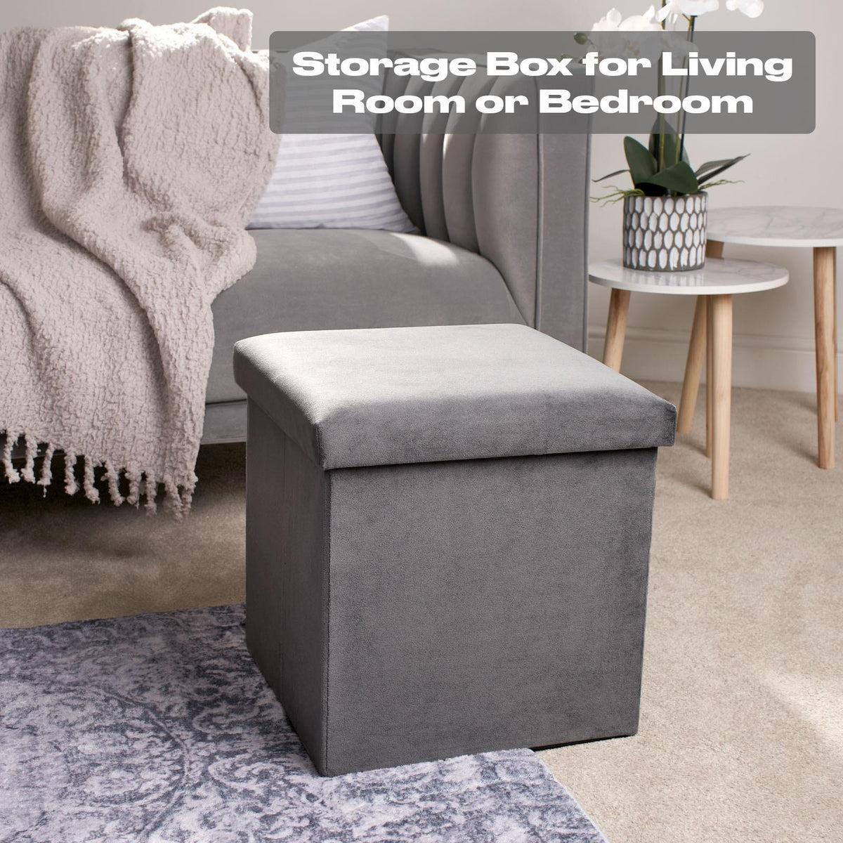 Folding Ottoman Storage Box Footstool Tub Bin Space Saving Velvet Seat Pouffe